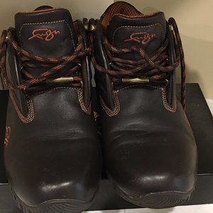 FUBU Mens Ankle Boot Dark Brown Upper Leather w/Orange Trim Lace Up Size 10